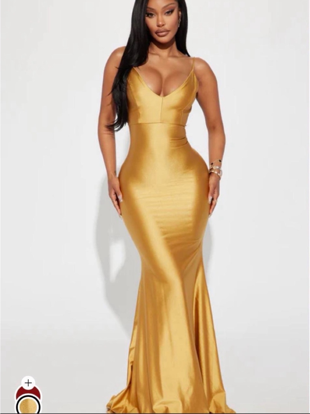 Fashion Nova Gold Satin Mermaid Maxi Dress